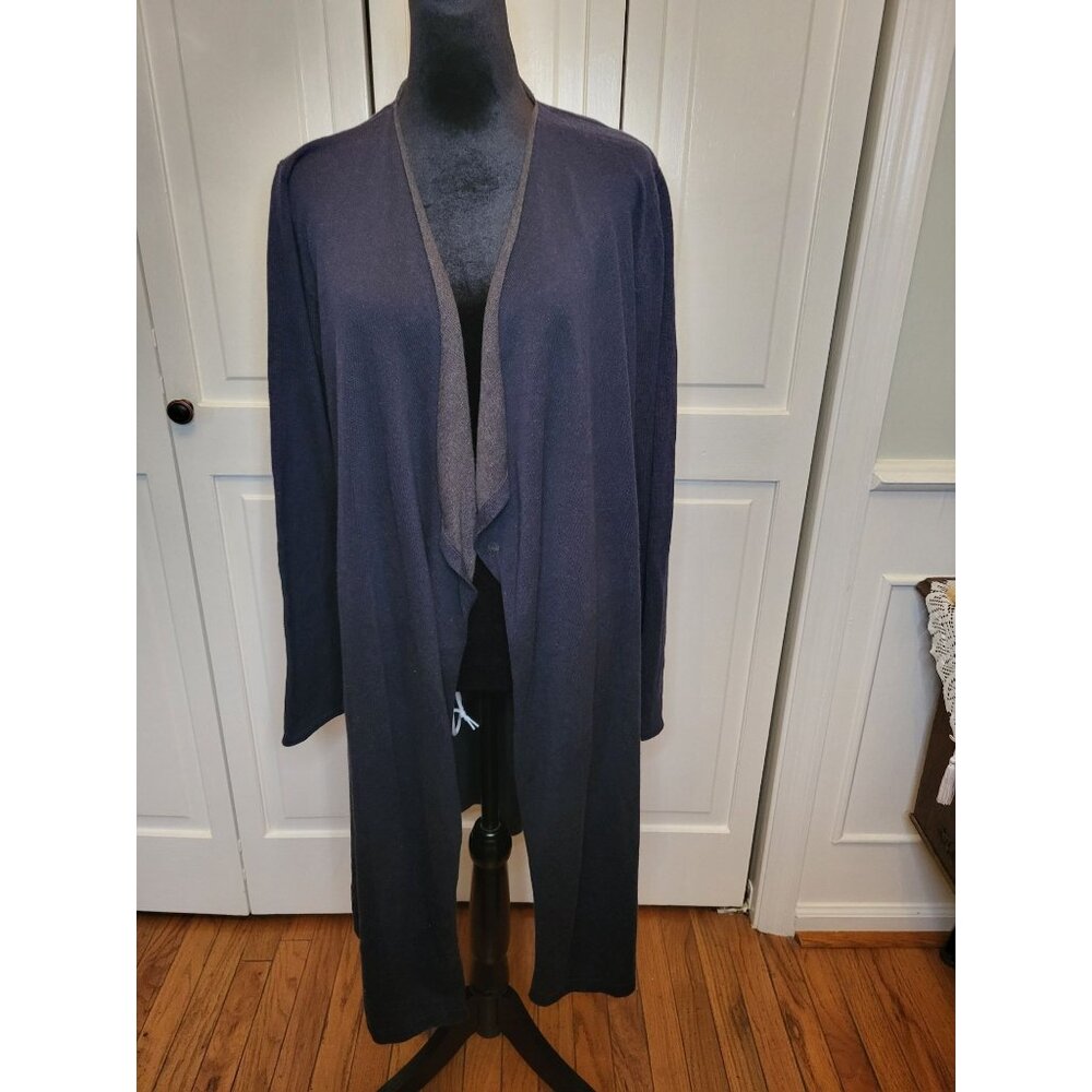J Jill Navy Open Duster Cardigan M Minimalist Old Money Classic Neutral Layering